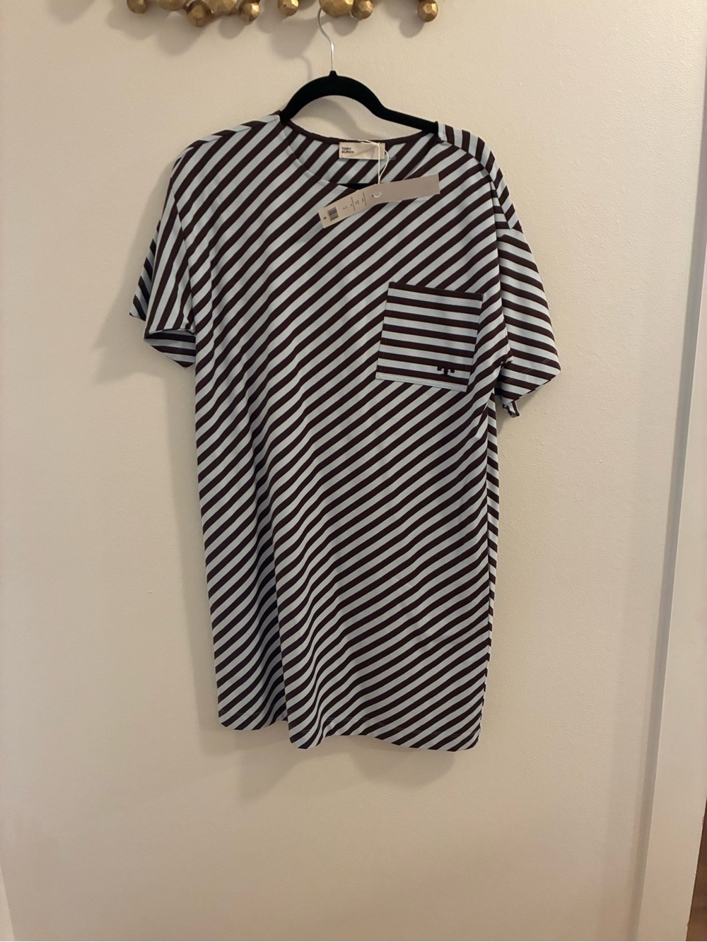 Tory Burch Black and Light Blue Striped Mini Dress
